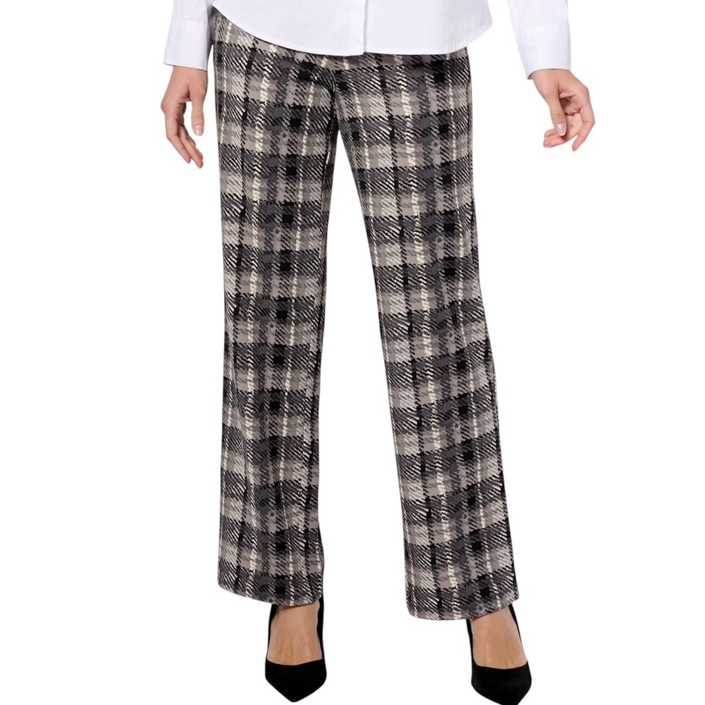 New Isaac Mizrahi Plaid Print Scuba Crepe Wide Leg Pull On Pants Tall Size 2X